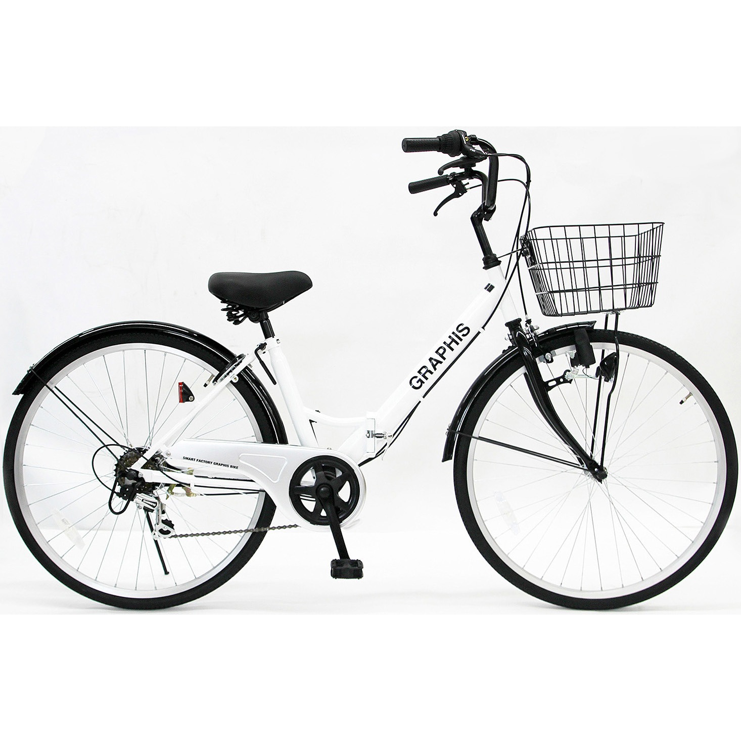 GR-CITY 折りたたみシティサイクル 6段変速 カゴ・カギ・ライト付き