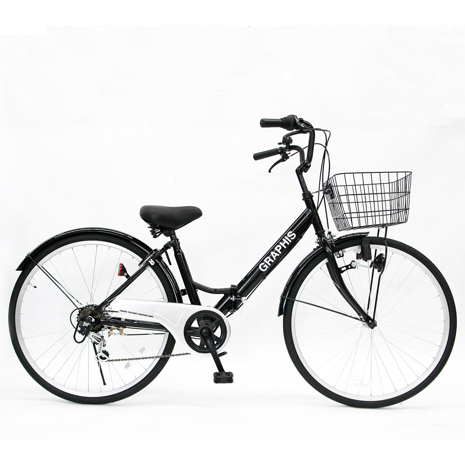 【最新入荷】 GR-CITY 折りたたみシティサイクル カゴ・カギ・ライト 6段変速 自転車本体