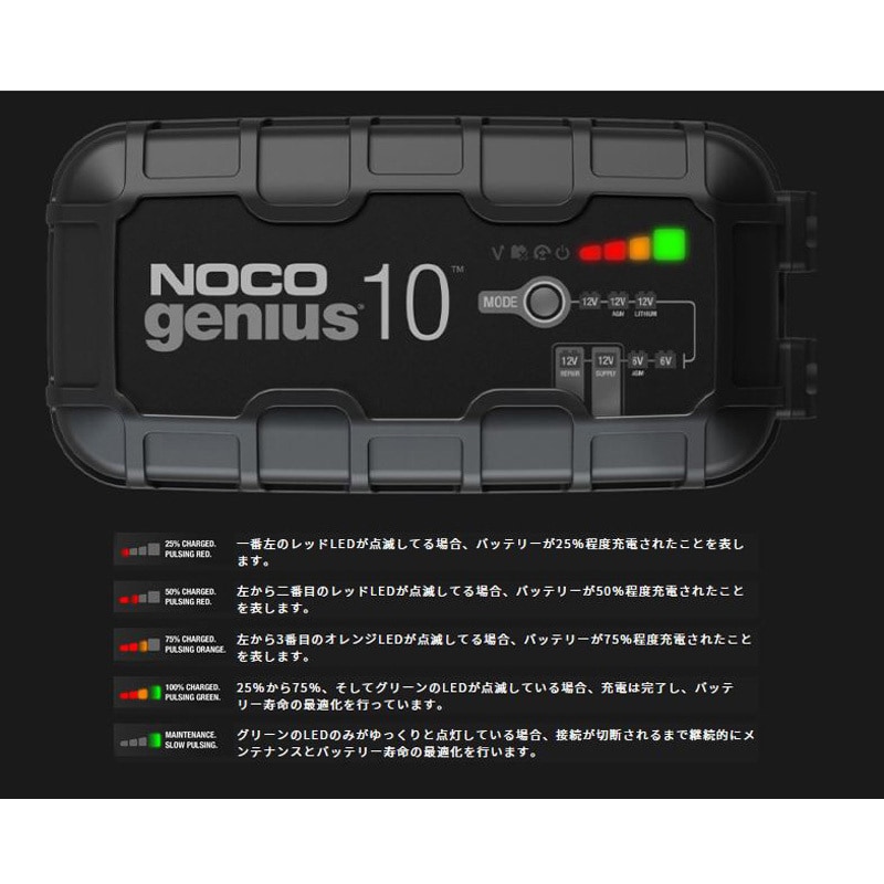 GENIUS10JP バッテリーチャージャー 1個 NOCO 【通販モノタロウ】