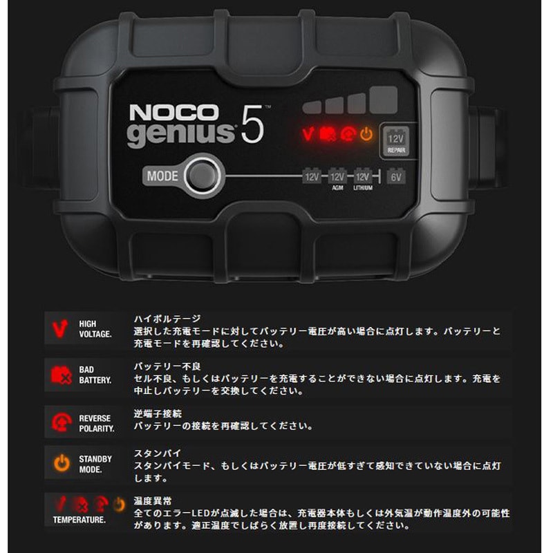 GENIUS5JP バッテリーチャージャー 1個 NOCO 【通販モノタロウ】