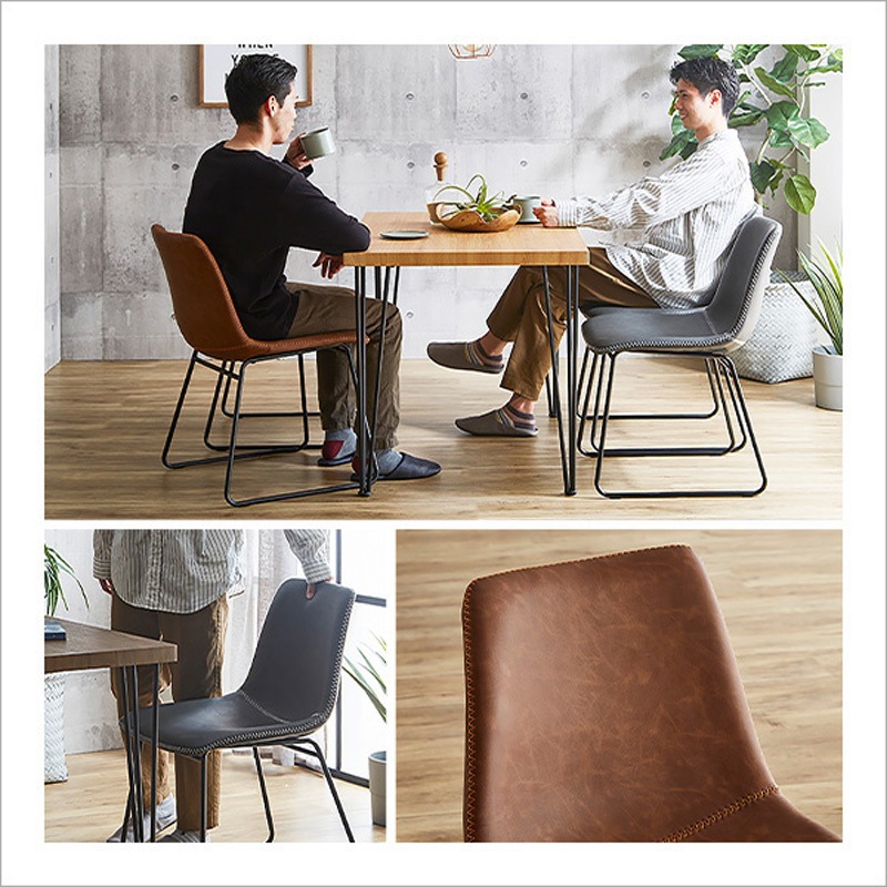 ホームテイスト ヴィンテージレザー調スクエアチェア ブラックグレー色 ホームテイスト ヴィンテージレザー調スクエアチェア ブラックグレー色