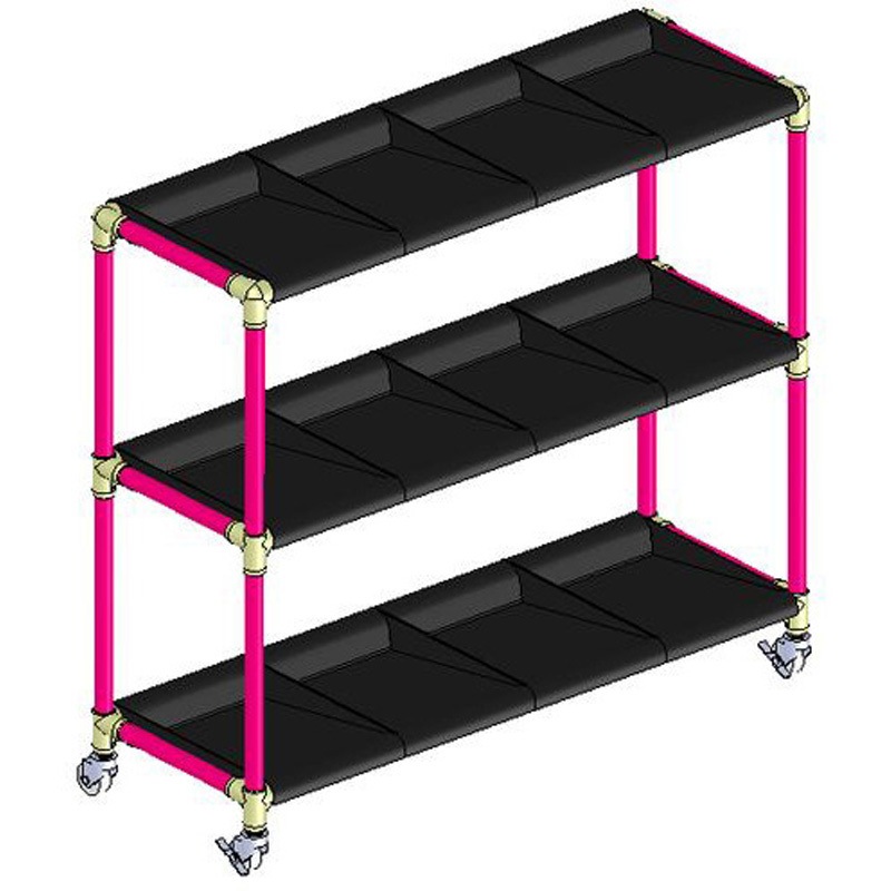 ピンク イレクター製長靴ラック4列3段 12足用 ブラックトレイ 矢崎化工 奥行367mm高さ957mm