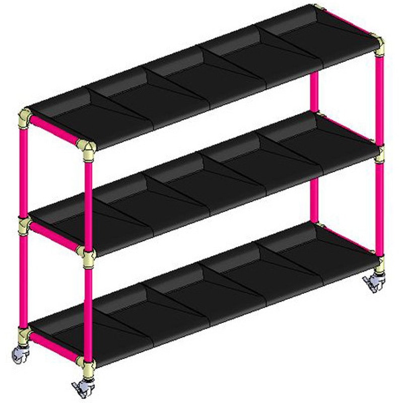 ピンク イレクター製長靴ラック5列3段 15足用 ブラックトレイ 矢崎化工 奥行376mm高さ957mm