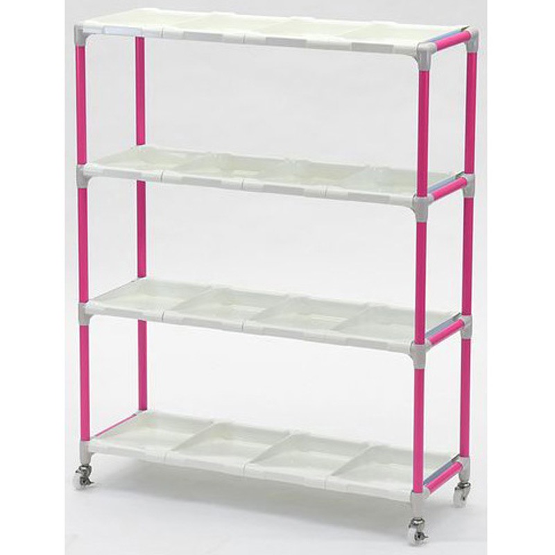 ピンク イレクター製長靴ラック4列4段 16足用 ホワイトトレイ 矢崎化工 奥行376mm高さ1357mm 46,788円