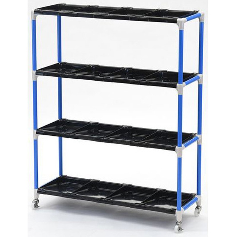 ブルー イレクター製長靴ラック4列4段 16足用 ブラックトレイ 矢崎化工 奥行376mm高さ1357mm