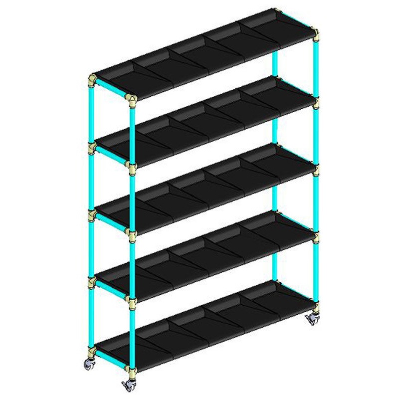 ブルー イレクター製長靴ラック5列5段 25足用 ブラックトレイ 矢崎化工 奥行376mm高さ1757mm