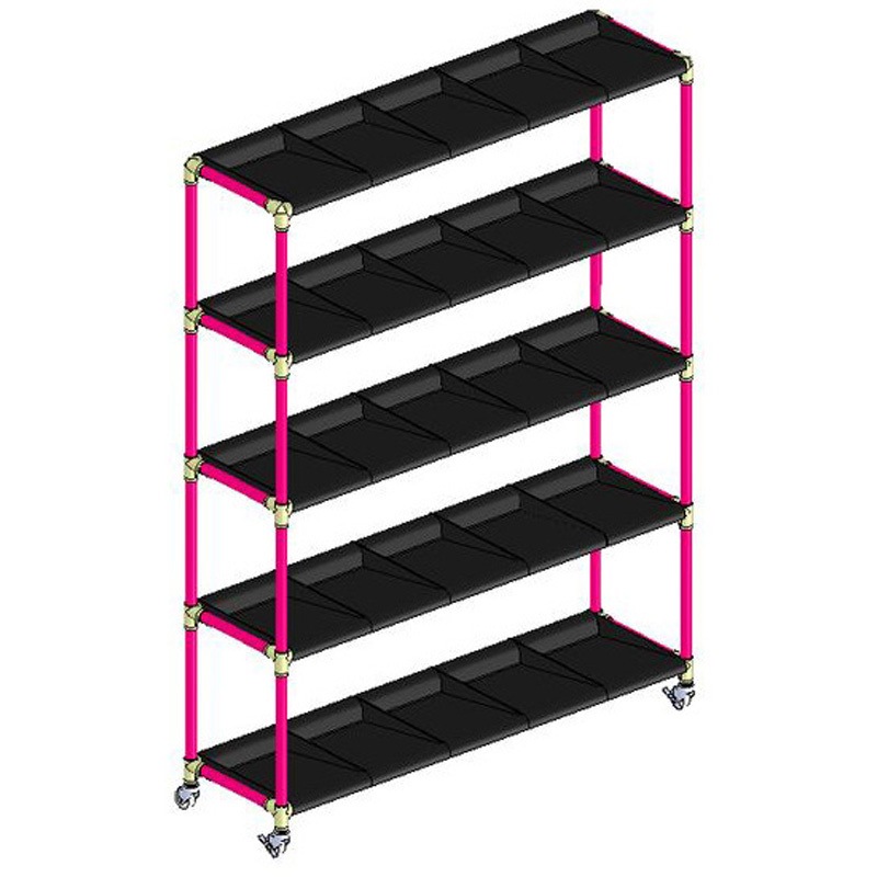 ピンク イレクター製長靴ラック5列5段 25足用 ブラックトレイ 矢崎化工 奥行376mm高さ1757mm