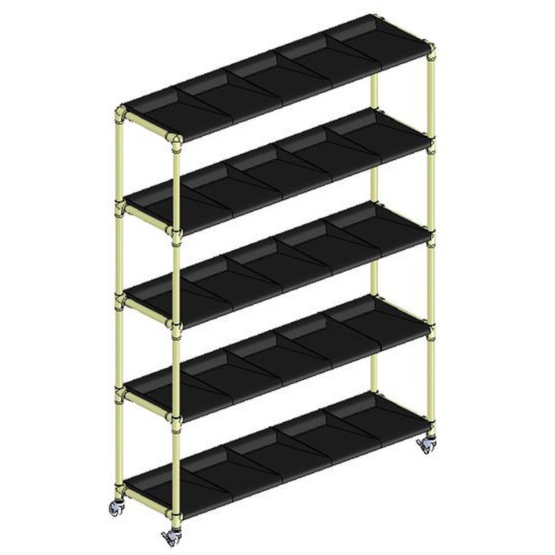 クリームグレー イレクター製長靴ラック5列5段 25足用 ブラックトレイ 矢崎化工 奥行376mm高さ1757mm