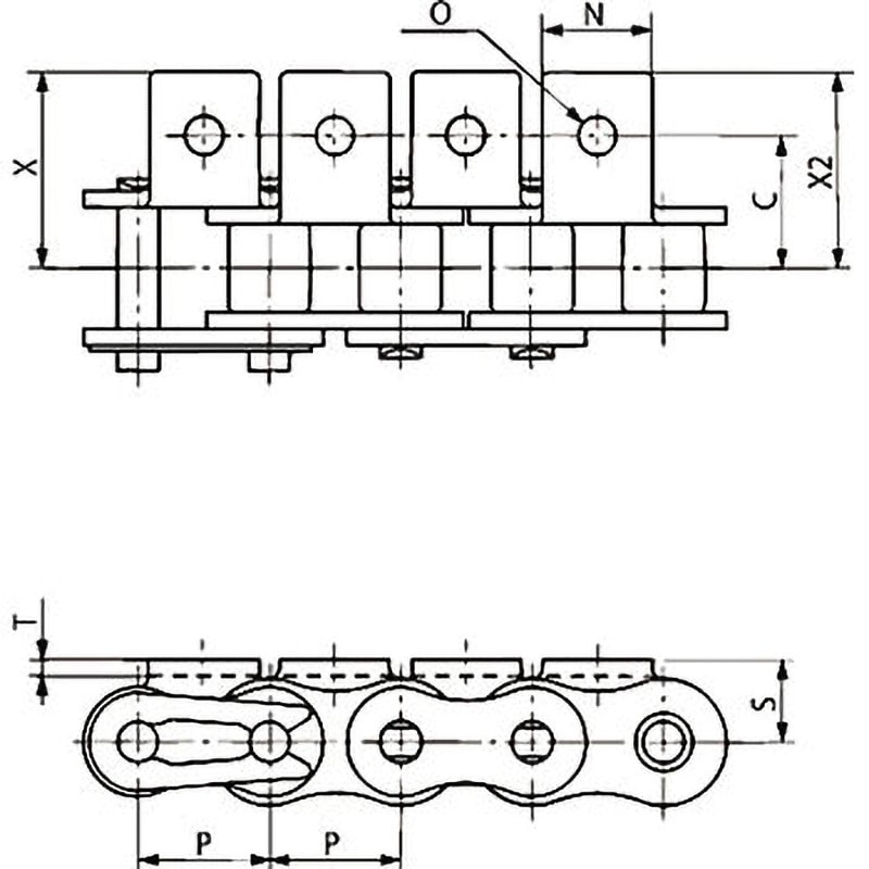 RS25-2LA1-L アタッチメント付 RS25形チェーン 椿本チエイン リンク