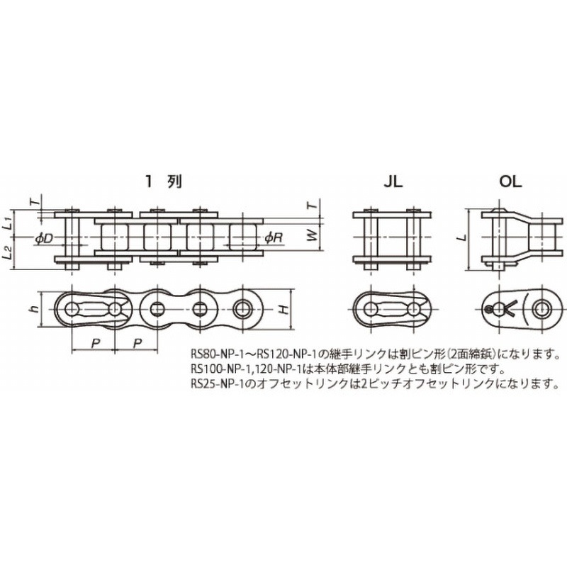 RS40-NP-1-RP-15UR コーティングドライブチェーン(NP仕様) 椿本