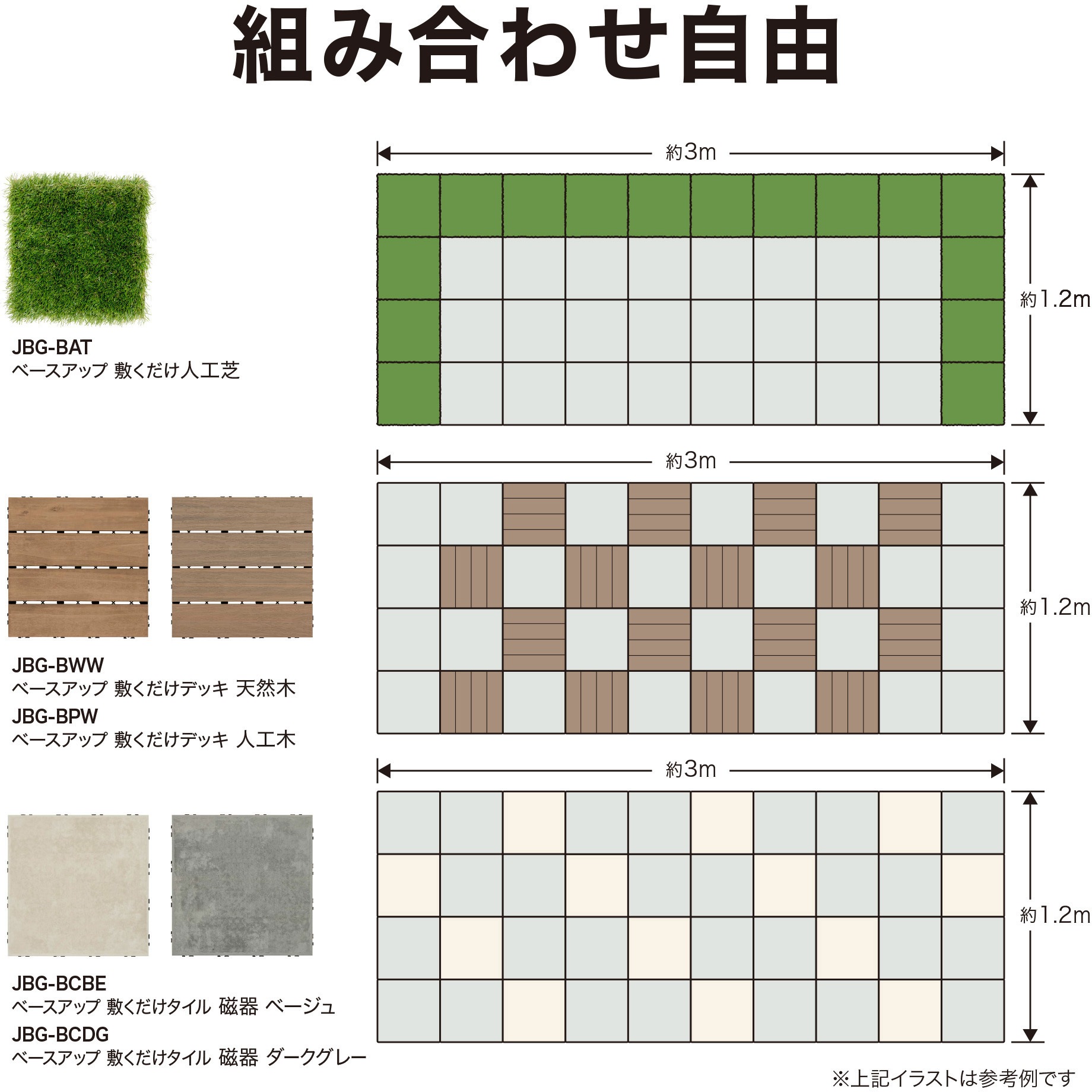 JBG-BCLG ベースアップ 敷くだけデッキ 磁器タイル タカショー 幅30cm