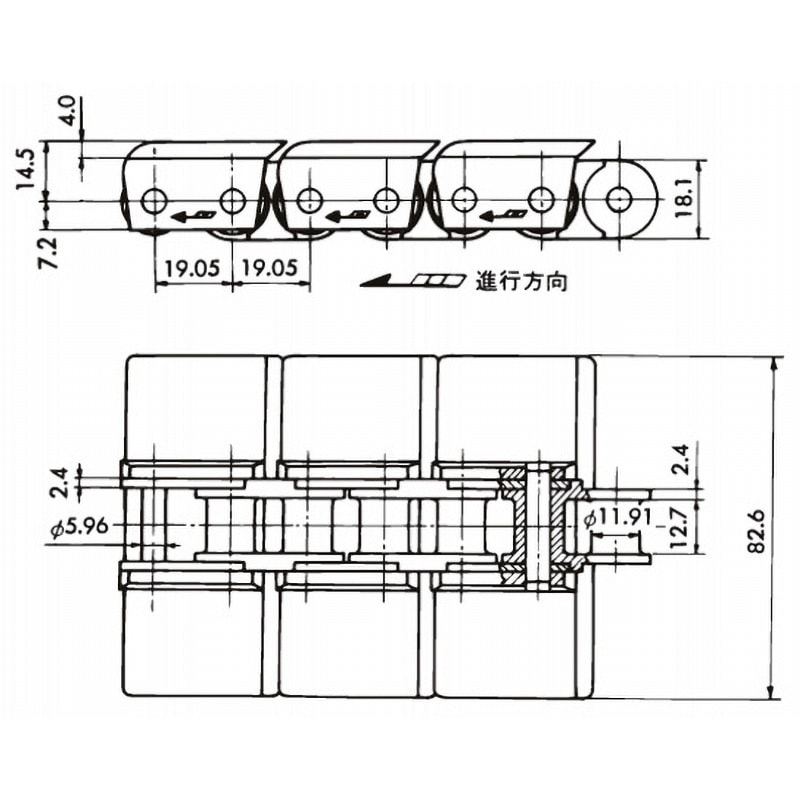 TN1143P スナップトップチェーン TN形(直線搬送用) 1個 椿本