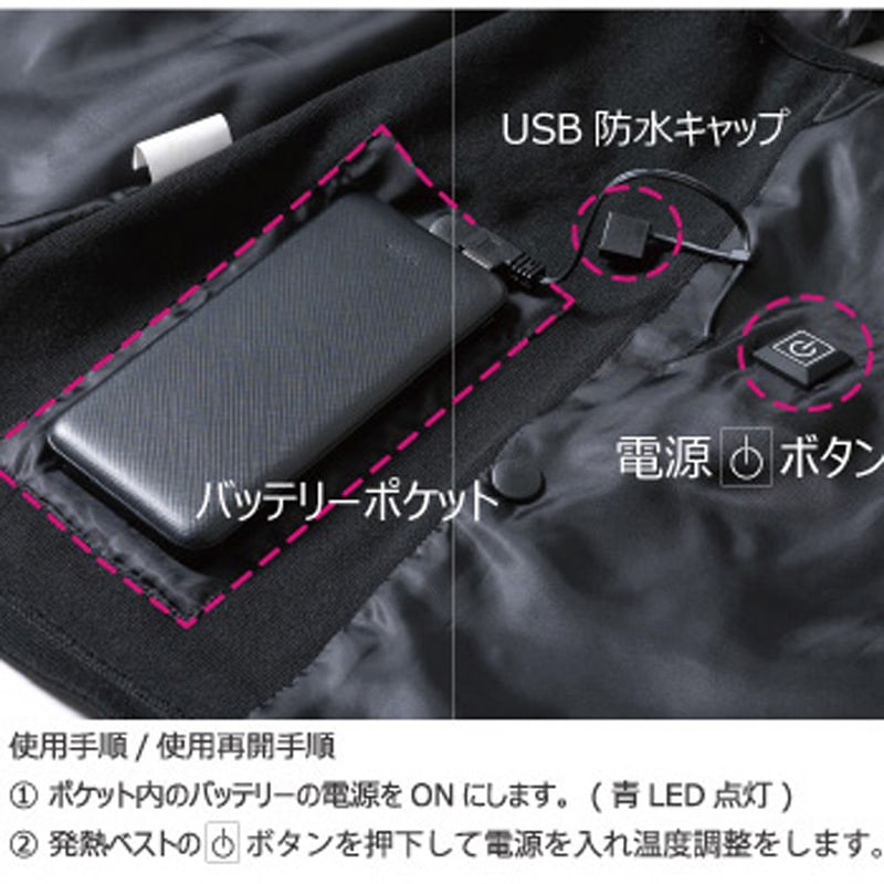 40223、USBモバイルセット 手洗い洗濯できる発熱ベスト40223 +モバイル