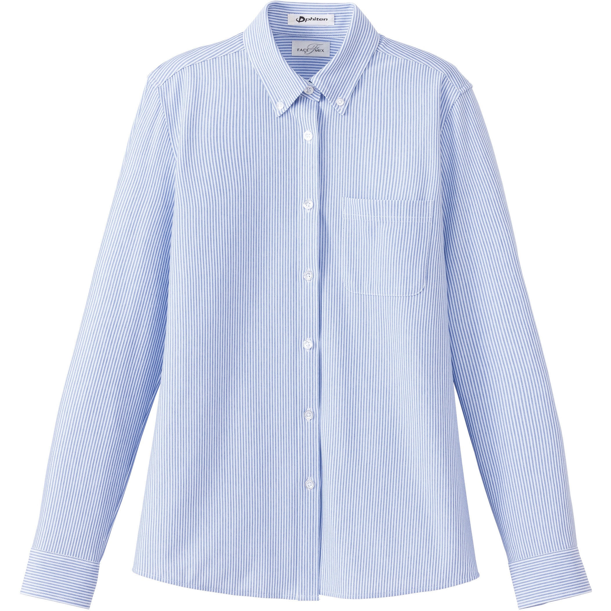 FB4021L レディスニット吸汗速乾長袖ブラウス FB4021L ボンマックス 左胸アウトポケット 女性用 アルティマ(R)ストライプ ブルー色 サイズLL