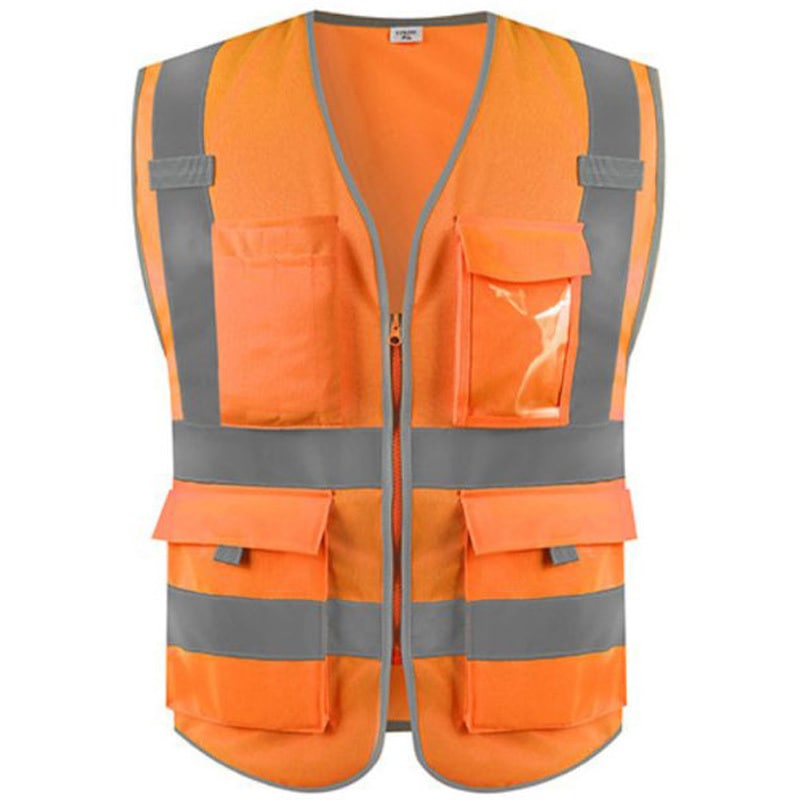 反射ストライプ付きオレンジつなぎ TR-AHB002-OR ポケットとペン差しがついている安全反射ベスト