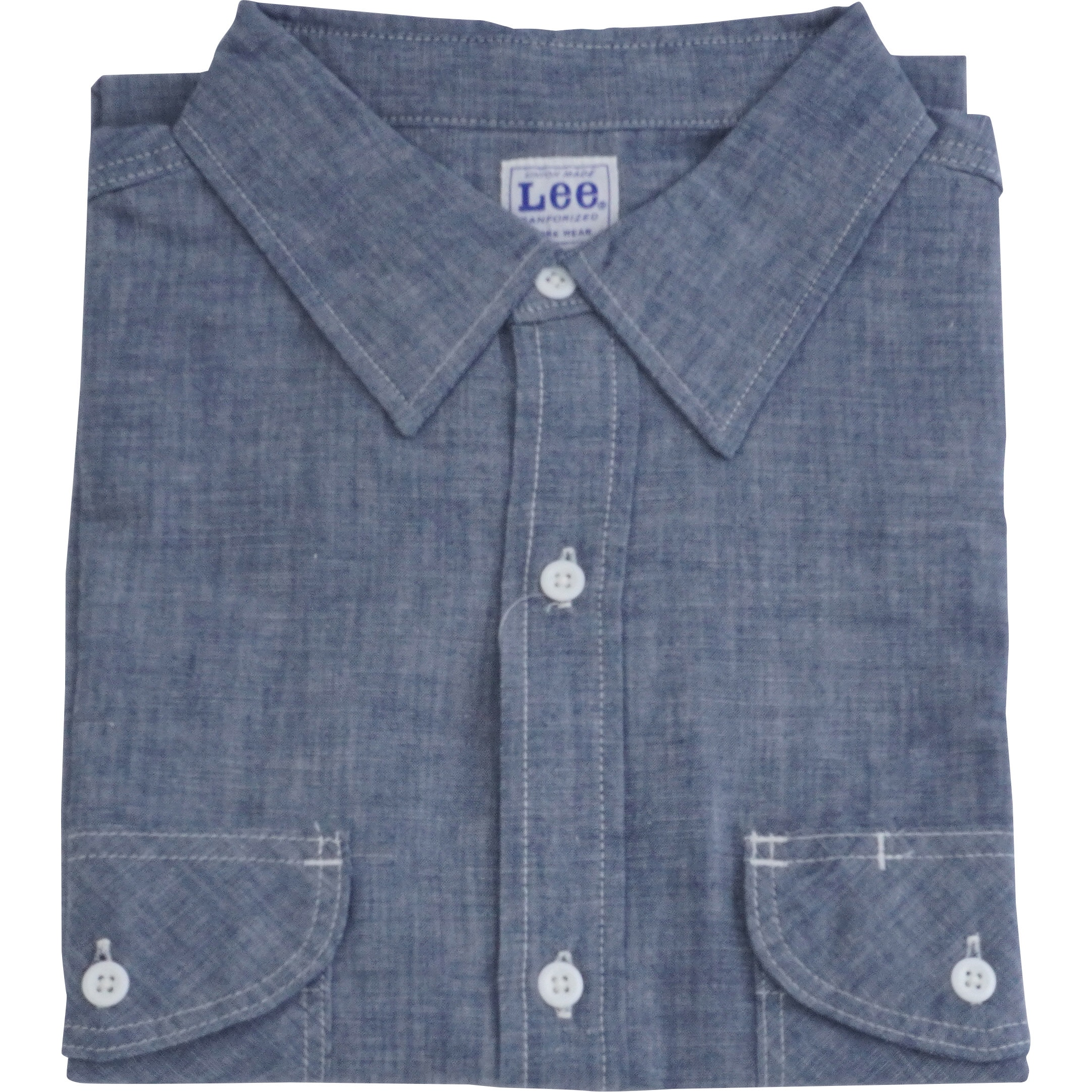 LCS46005 メンズシャンブレー半袖シャツ Lee ブルー色 ストレッチシャンブレー サイズXXL  LCS46005