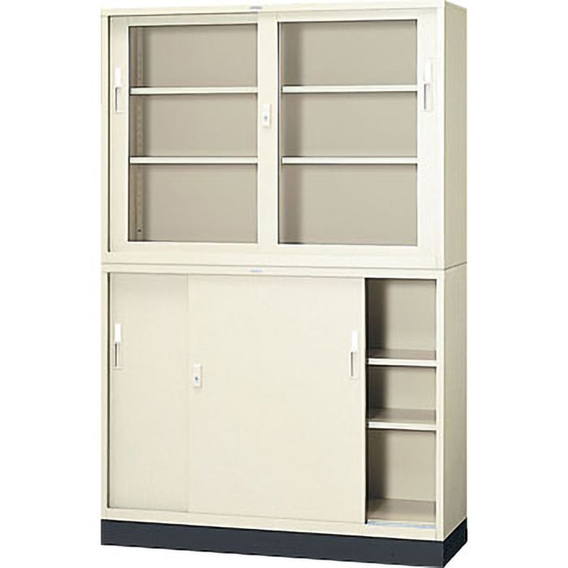 ライオン スチール書庫 ベース一体型 アイボリーの両開きキャビネット 中古品 スチール書庫用ベース LION (ライオン事務器) 書庫オプションパーツ