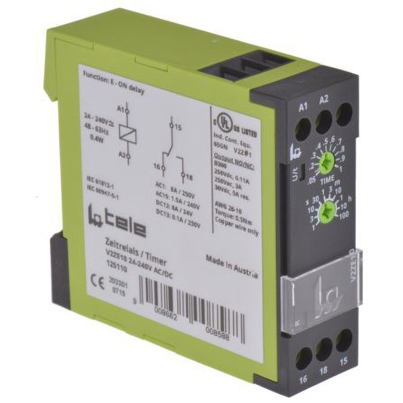 V2ZE10 24-240V AC/DC Tele 遅延リレー インターバル TELE DINレール ねじ 間隔 V2ZE10シリーズ 電源電圧(V):24→240ac/dc SPDT  1個 8,698円