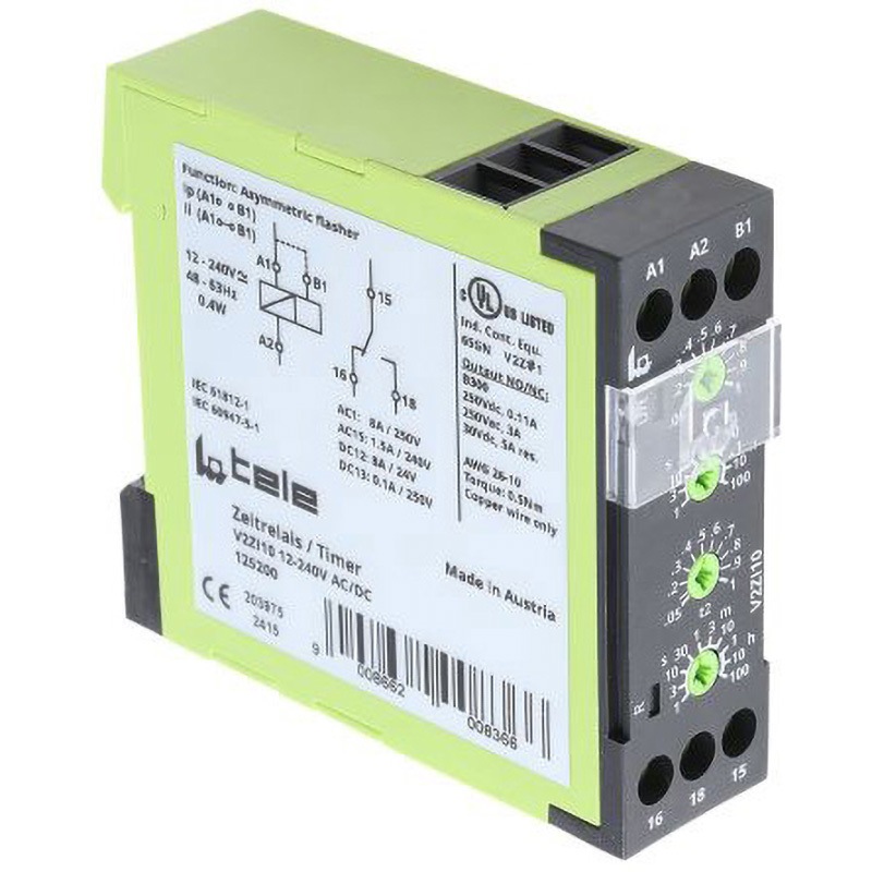 V2ZI10 12-240V AC/DC Tele 遅延リレー インターバル TELE DINレール ねじ 間隔 V2ZI10シリーズ 電源電圧(V):12→240ac/dc SPDT  1個