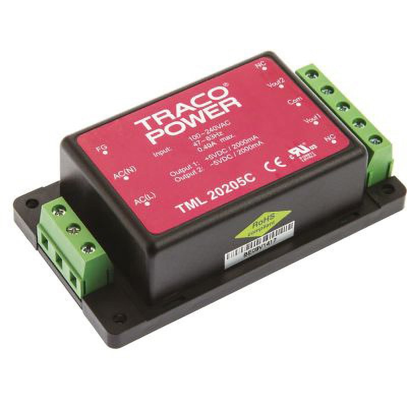 TML 20205C TRACOPOWER スイッチング電源 TRACO POWER TML 20シリーズ 2A 出力電圧(V):±5dc 幅54.6mm奥行27.6mm