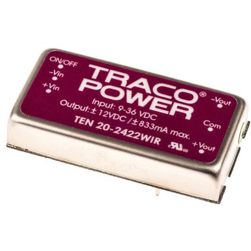 TEN 20-2422WIR TRACOPOWER 絶縁DC-DCコンバータ TEN 20WIR TRACO POWER 出力電圧(V):±12dc ±833mA 絶縁電圧(kV):1.5dc DC24V  1個