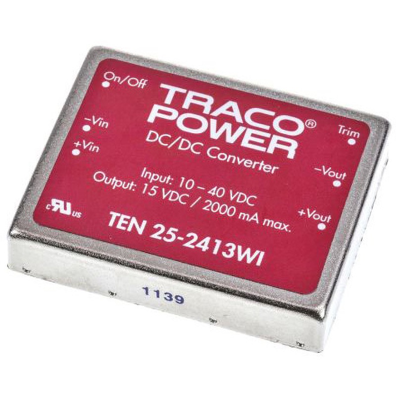 TEN 25-2413WI TRACOPOWER 絶縁DC-DCコンバータ TEN 25WI TRACO POWER DC15V 絶縁電圧(kV):1.5dc DC24V 入力電圧レンジ10→40dcV  1セット(5個)