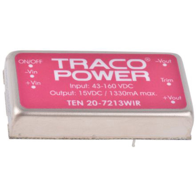 TEN 20-7213WIR TRACOPOWER 絶縁DC-DCコンバータ TEN 20WIR TRACO POWER 1.33A DC15V 絶縁電圧(kV):1.5dc DC72V  1セット(10個)