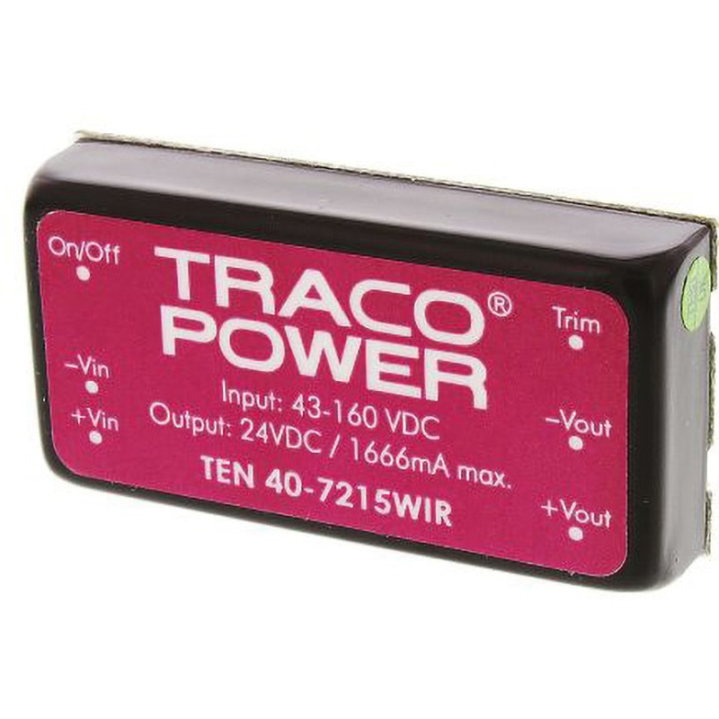 TEN 40-7215WIR TRACOPOWER 絶縁DC-DCコンバータ TEN 40WIR TRACO POWER 1.67A DC24V DC72V 入力電圧レンジ43～160dcV 奥行10.2mm幅25.4mm 1セット(10個)