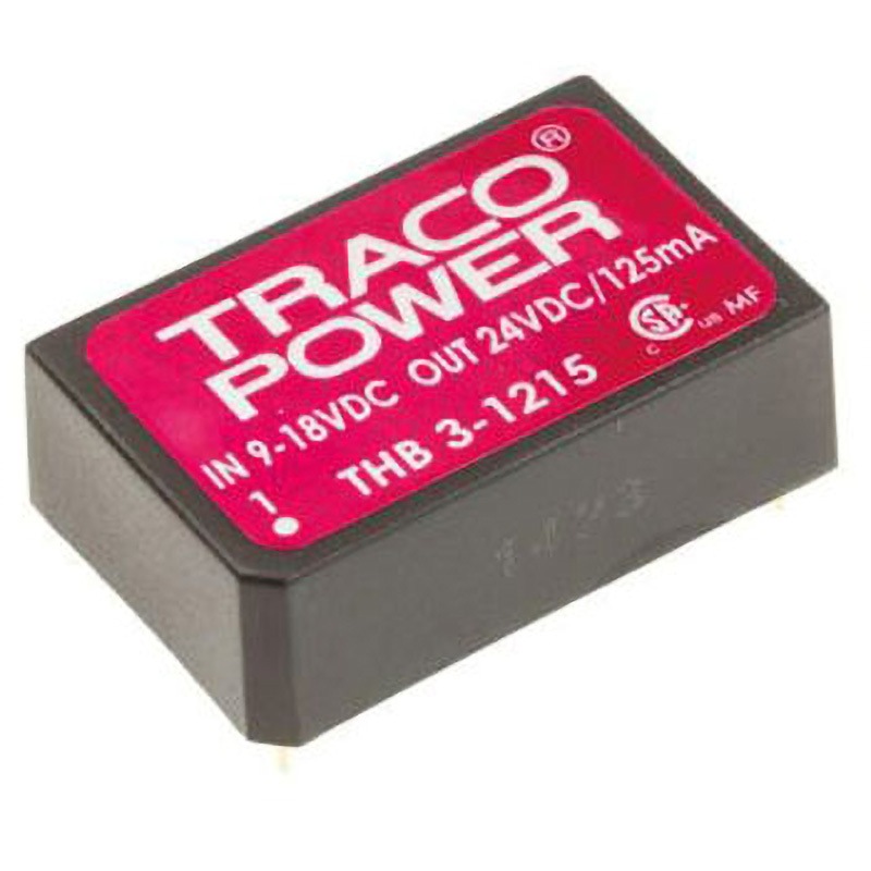 THB 3-1215 TRACOPOWER 絶縁DC-DCコンバータ THB 3 TRACO POWER DC24V 125mA DC12V 入力電圧レンジ9→18dcV 奥行10.5mm 1個 5,393円
