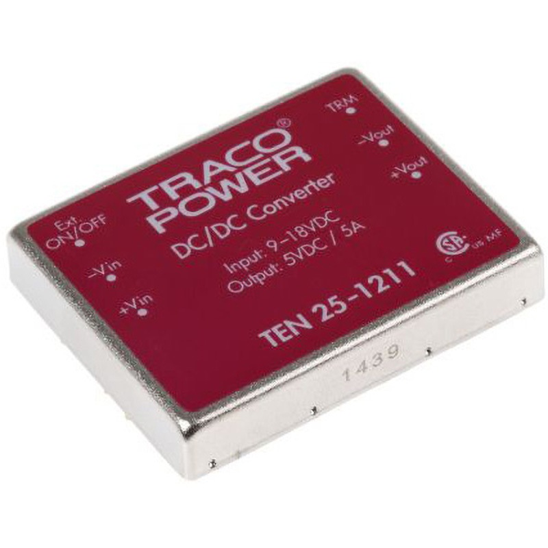 TEN 25-1211 TRACOPOWER 絶縁DC-DCコンバータ TEN 25 TRACO POWER DC5V 絶縁電圧(kV):1.5dc DC12V 入力電圧レンジ9→18dcV  1セット(5個)