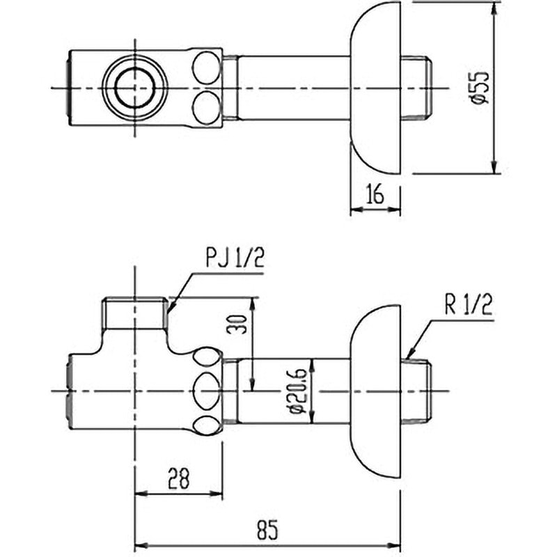 LF-3VK アングル形止水栓 LIXIL(INAX) 呼び径13mm長さ85mm - 【通販 