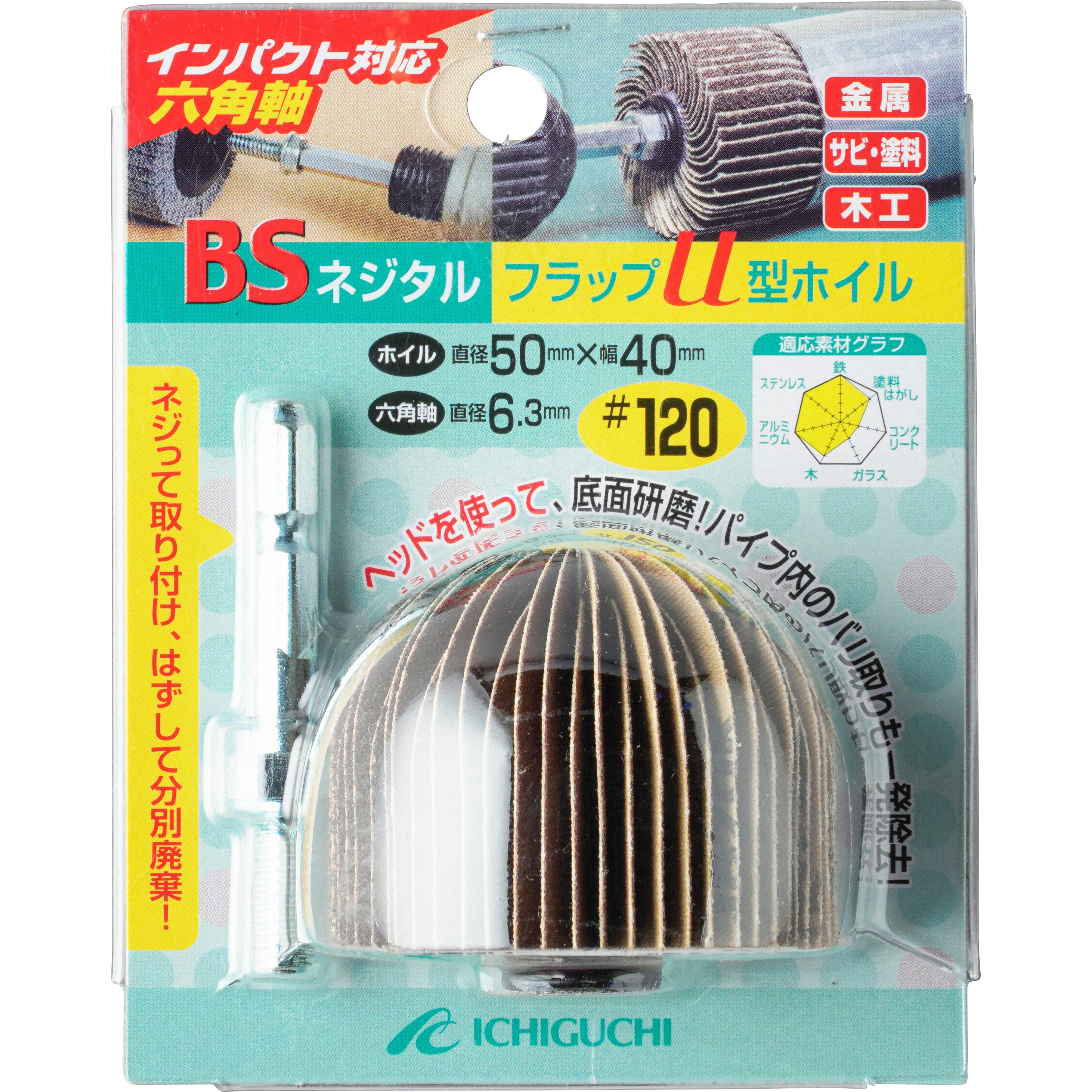 50602 BSネジタルフラップU型ホイル(六角軸) イチグチ 粒度120