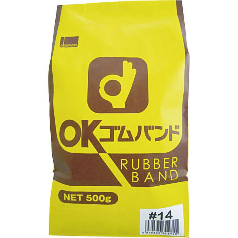 500-14-11 ゴムバンド 500G袋入 オカモト アメ色 #14番 切り幅1.1mm折