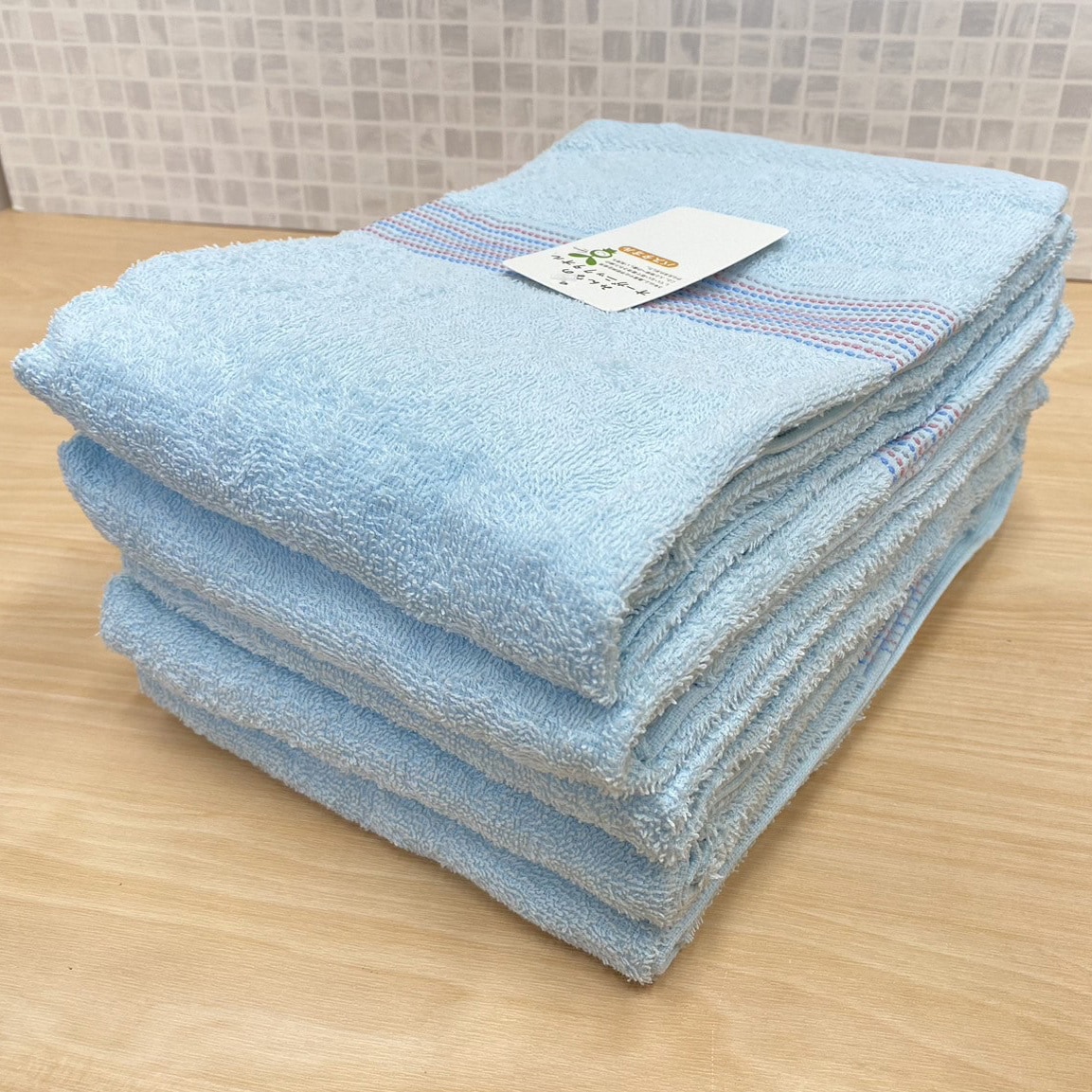 ブルー インド綿オーガニックコットンバスタオル5枚セット 1セット(5枚