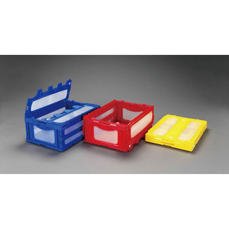 EA506AA-162 649x439x340mm/74.4L 折畳コンテナ(赤/蓋付) エスコ レッド色 フタのあり