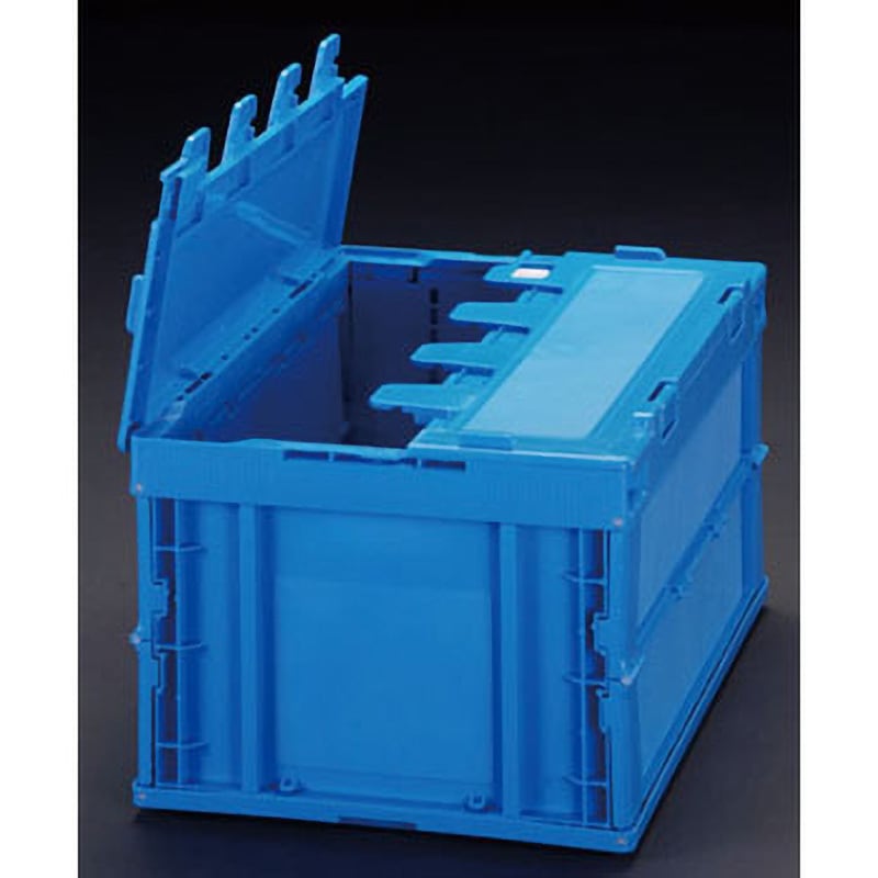 EA506AA-7 649x439x340mm/75.9L 折畳コンテナ(青/蓋付) エスコ フタのあり