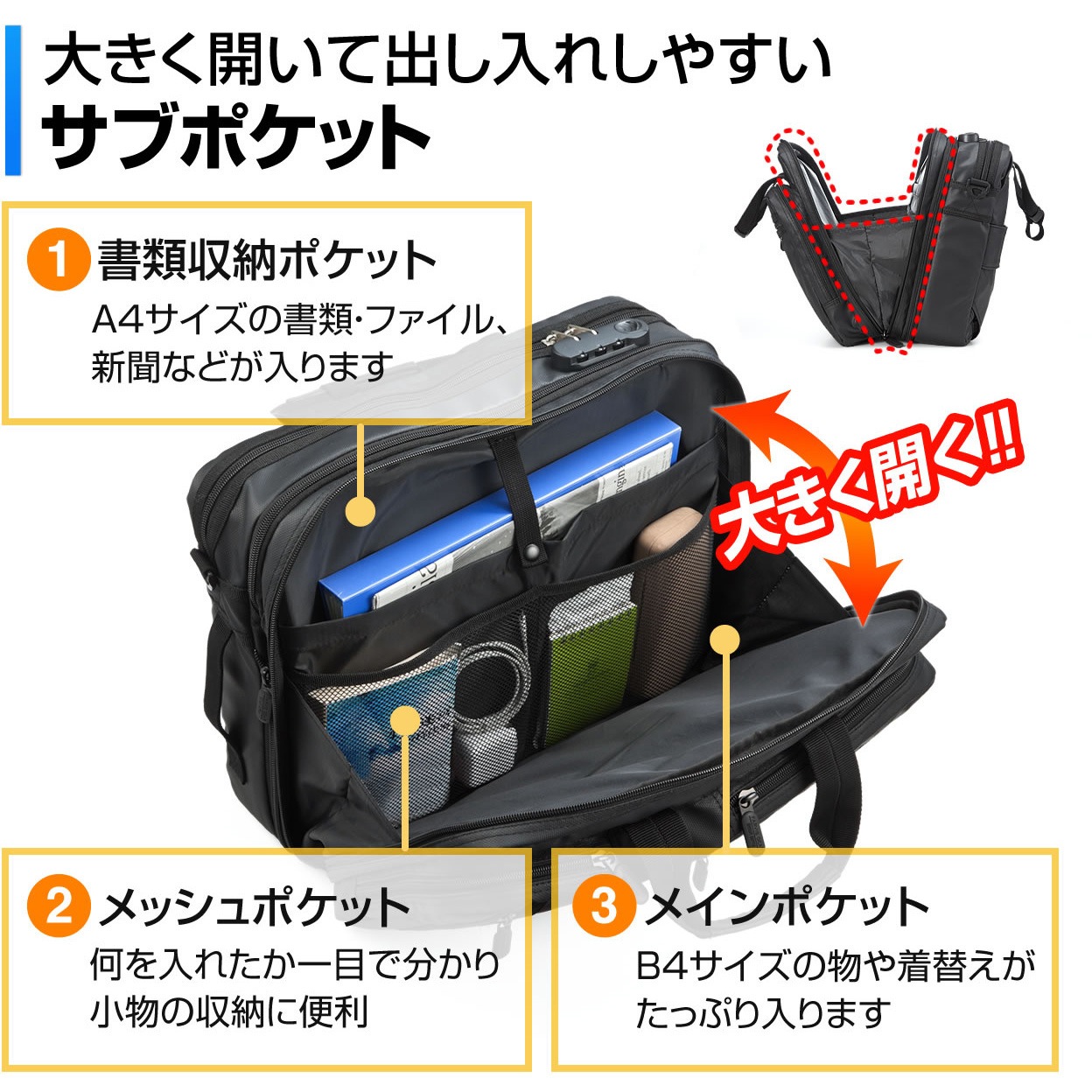 200-BAG048WP 3WAYビジネスバッグ サンワダイレクト ブラック色 20L