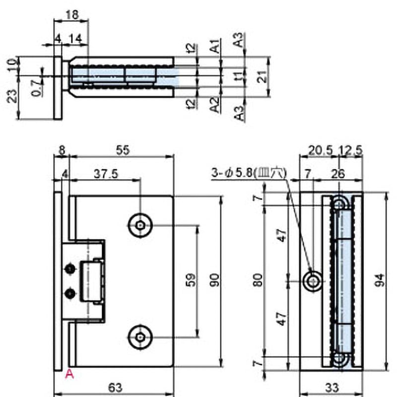 OT-B494-SUS-MST ステンレスガラス用調整ヒンジ(枠取付タイプ) 1個