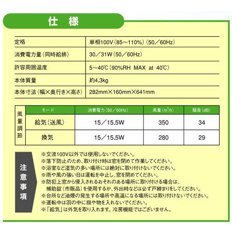 FMT-200P 窓用ツインファン 同時給排気形 高須産業 AC100V - 【通販モノタロウ】