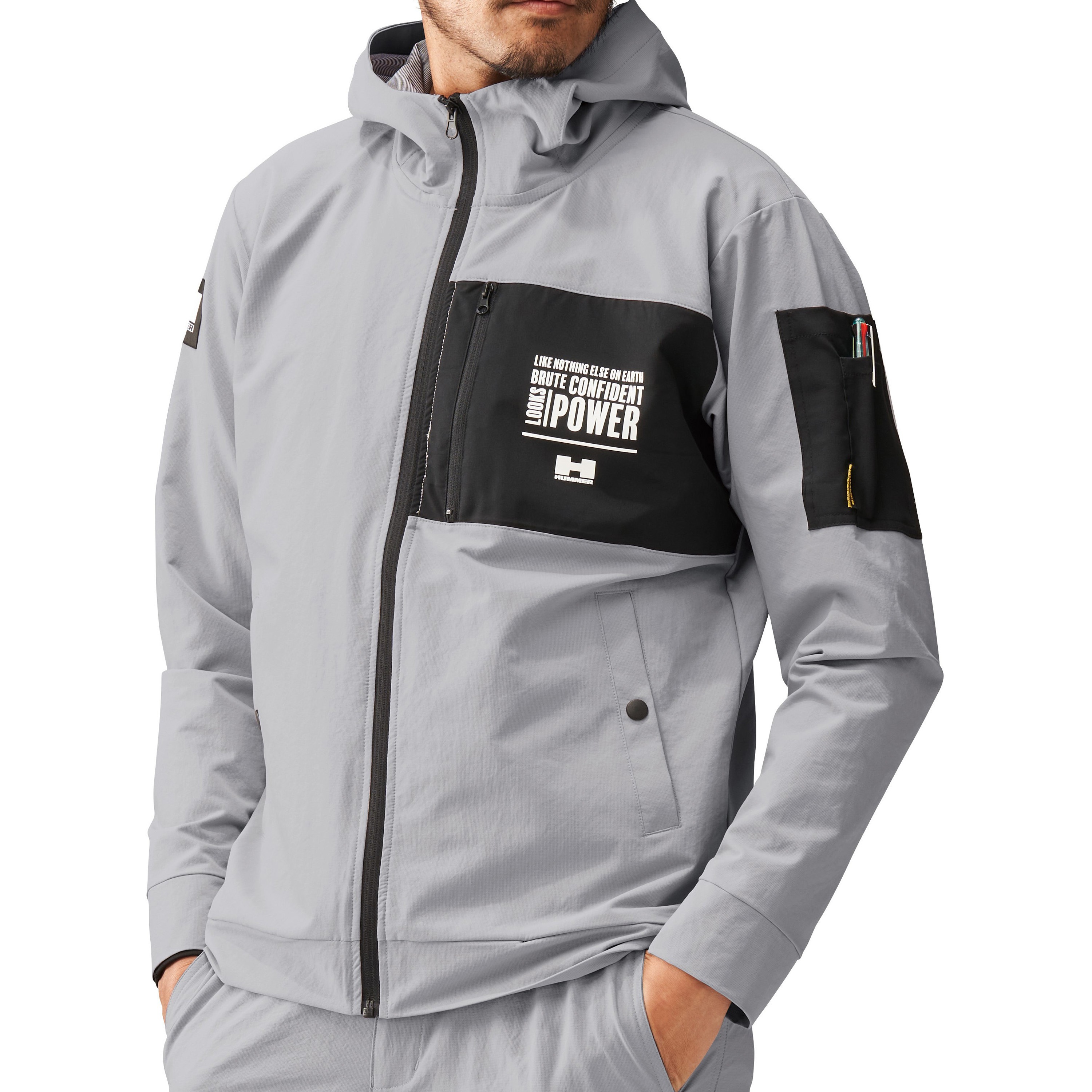 27054 HUMMER Wストレッチフーディー アタックベース パーカー グレー色 5L着丈76cm 5,631円