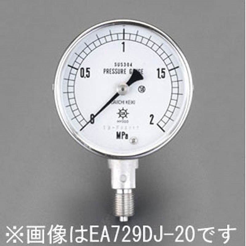 EA729DJ-100 G 1/4"/ 60mm/ 0-10MPa 圧力計(ステンレス製) エスコ A枠(立型つば無し)