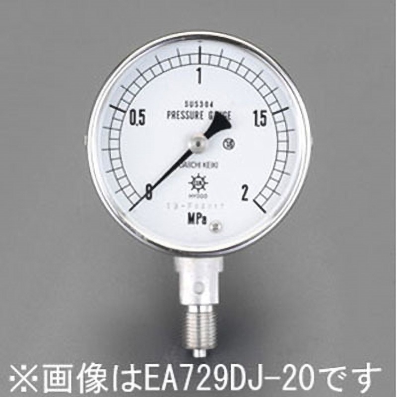 EA729DJ-250 G 1/4"/ 60mm/ 0-25MPa 圧力計(ステンレス製) エスコ A枠(立型つば無し)