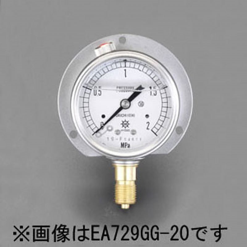 EA729GH-10 75mm/0-1.0MPa つば付圧力計(グリセリン入) エスコ G3/8