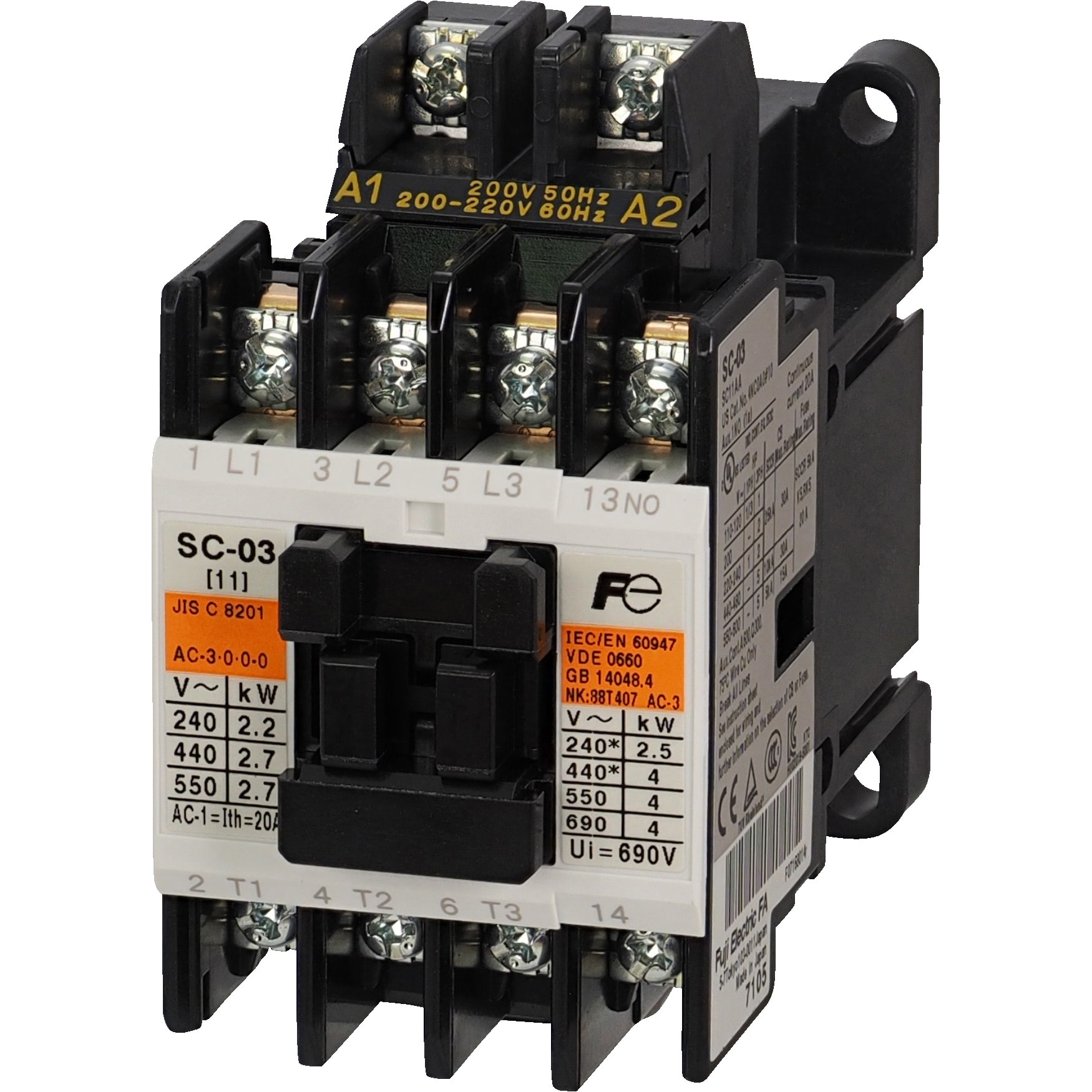 SC-03 コイルAC48V 1A 標準形電磁接触器(ケースカバーなし) 1個 富士電機 【通販サイトMonotaRO】