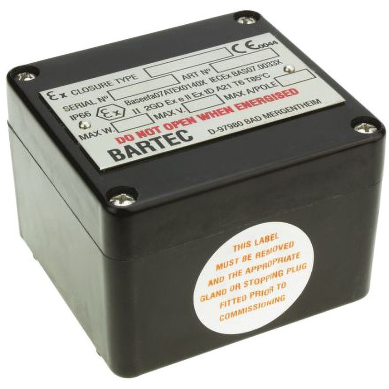 GB80 Bartec ジャンクションボックス ガラス繊維強化PET 黒 Bartec IP66 21A 長さ80mm幅75mm高さ55mm 1個