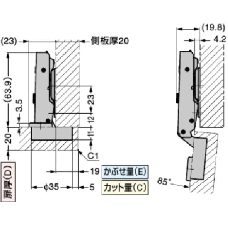360-26-19T85 オリンピア スライド丁番360 LAMP(スガツネ) 開き