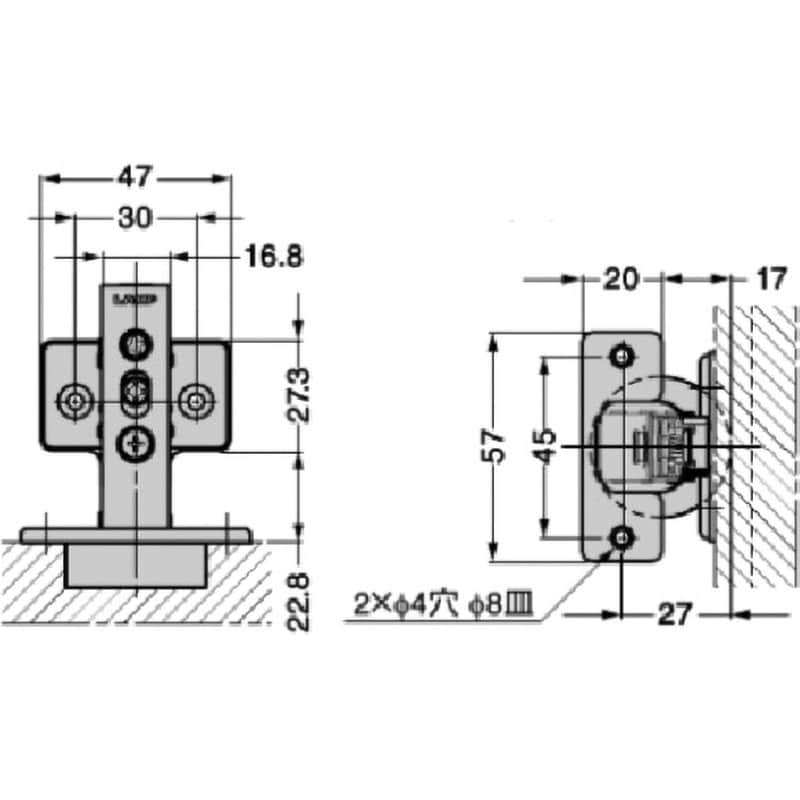 360-U26-9T オリンピア スライド丁番360 LAMP(スガツネ) 開き角