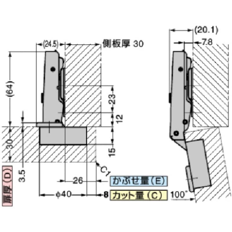 H360-C26-26T オリンピア スライド丁番H360厚扉用 LAMP(スガツネ