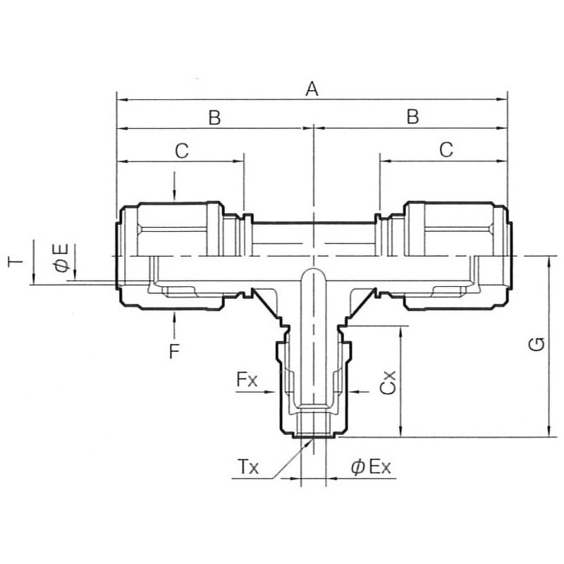 60-10RUBT6-P 異径ユニオンブランチティ フロウエル 適合チューブ(外径×内径)(Tチューブ)10×8 6×4mm