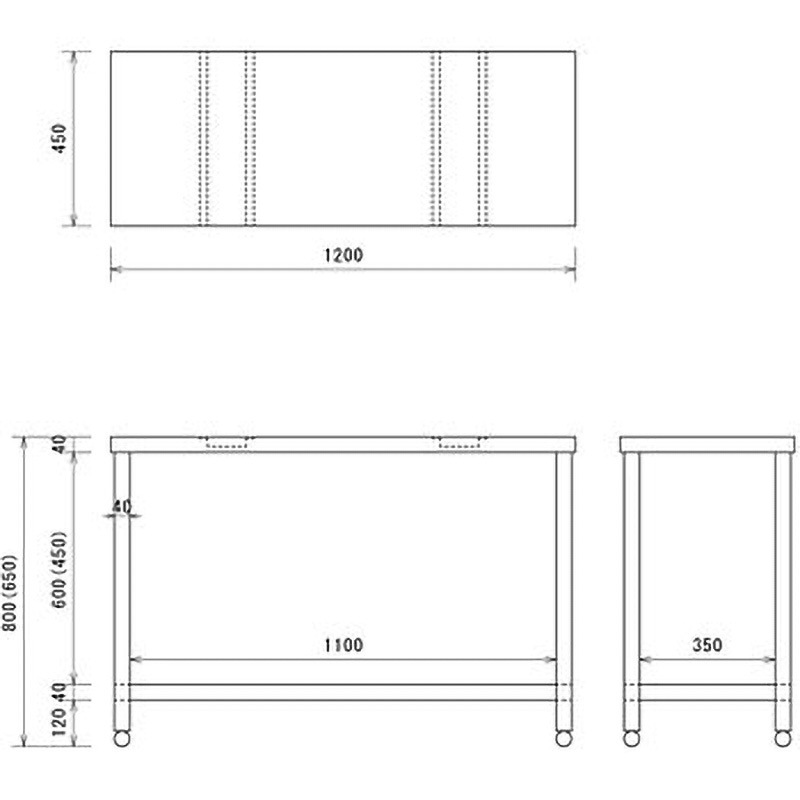 KTSA-1200 ステンレス作業台 三方枠(SUS430) 東製作所 間口1200mm奥行